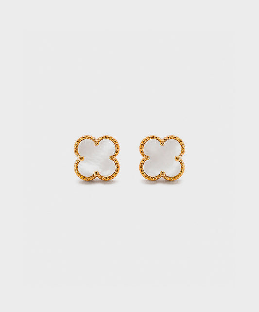 Arete Aretes De Trébol Con Baño Dorado - color Blanco