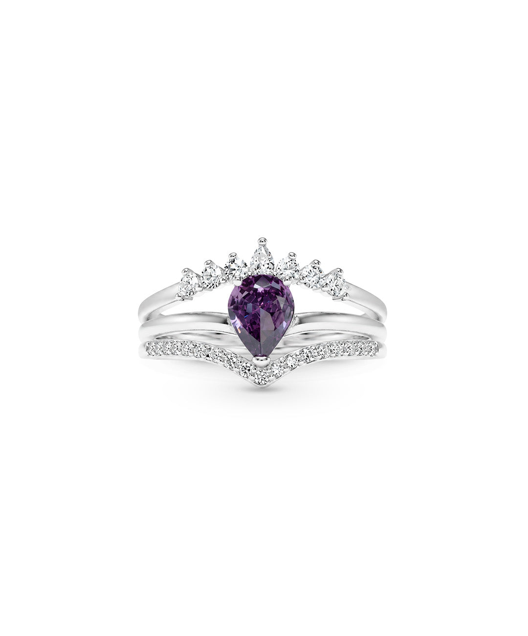 Anillo Anillo De Corona Con Lágrima Central - talla 9, color Morado