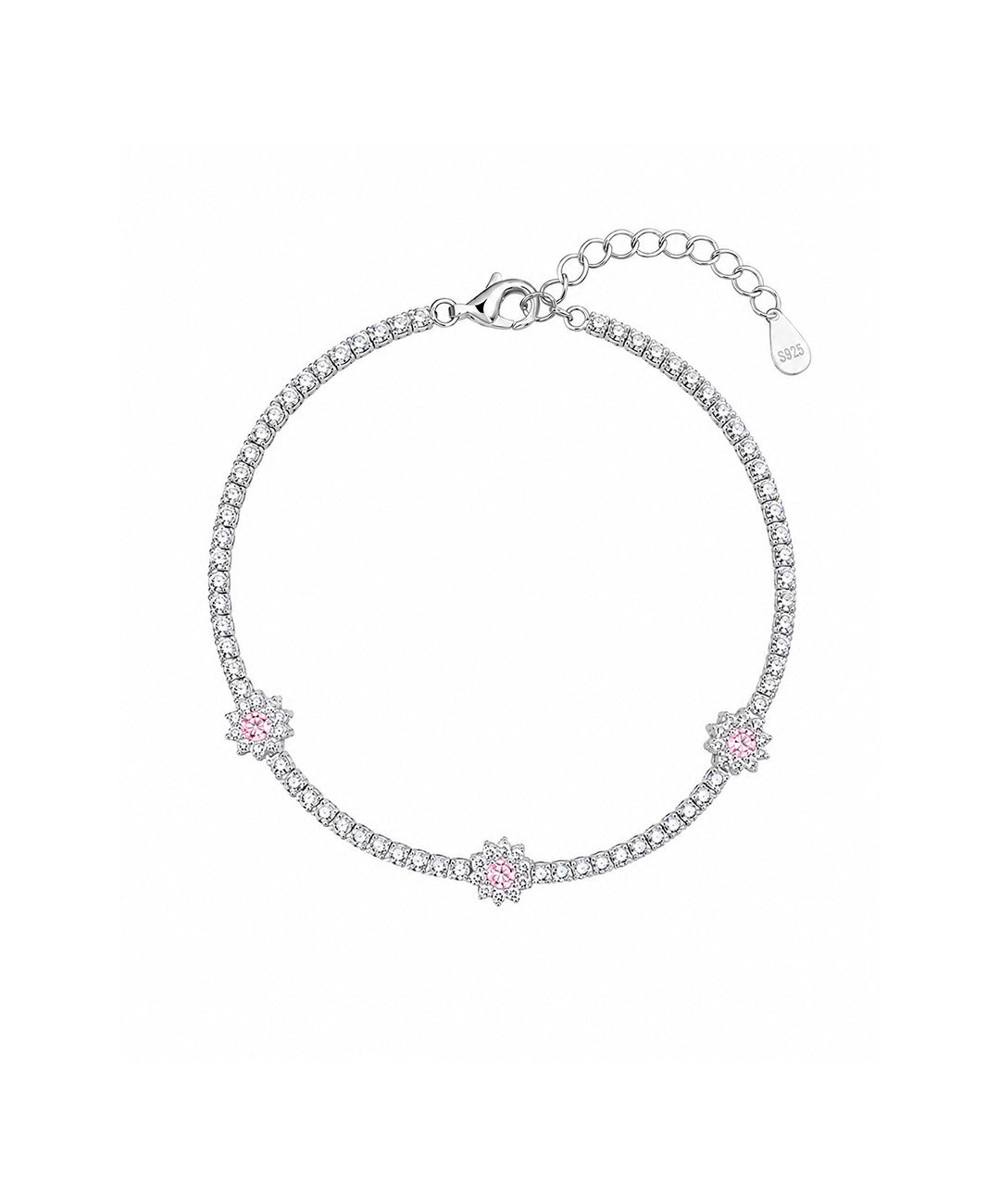 Pulsera Pulsera Tipo Tenis Con Tres Flores Centrales
