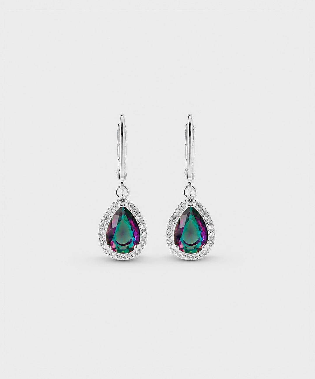 Arete Aretes Con Circón Central En Forma De Lágrima - color Tornasol, tono Tornasol morado