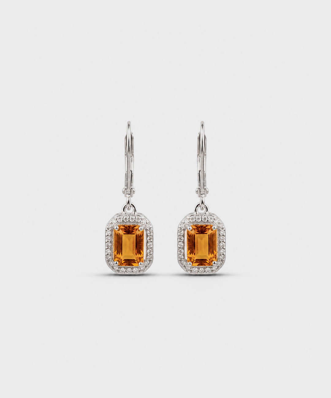 Arete Aretes Rectangulares Con Halo De Circones - color Amarillo, tono Ámbar