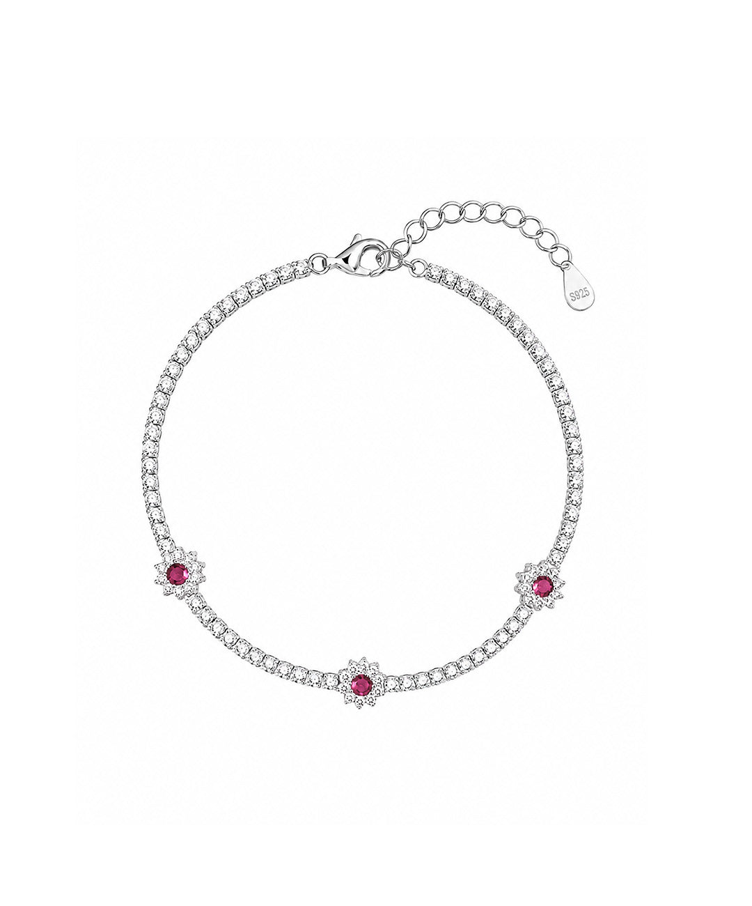 Pulsera Pulsera Tipo Tenis Con Tres Flores Centrales