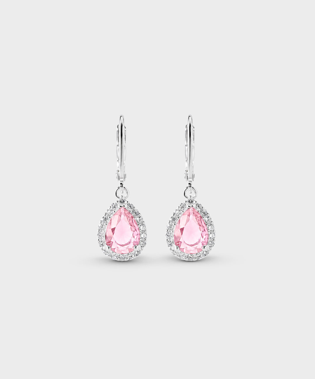 Arete Aretes Con Circón Central En Forma De Lágrima - color Rosado, tono Rosado claro