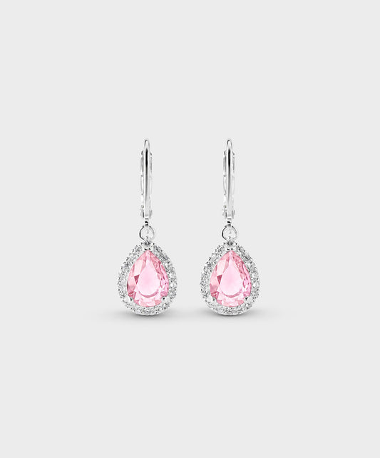Arete Aretes Con Circón Central En Forma De Lágrima - color Rosado, tono Rosado claro