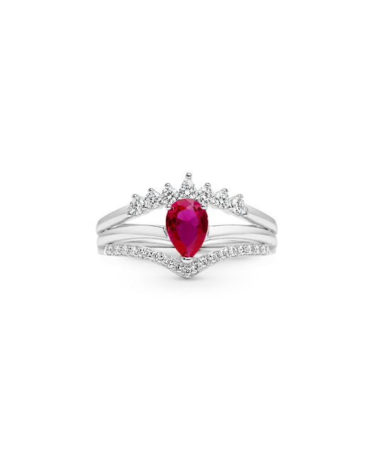 Anillo Anillo De Corona Con Lágrima Central - talla 9, color Rojo