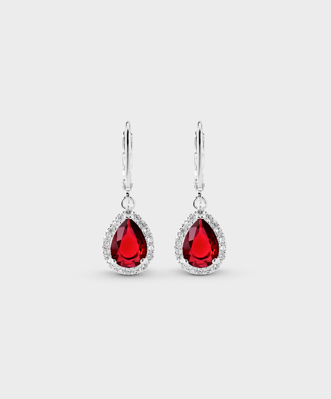 Arete Aretes Con Circón Central En Forma De Lágrima - color Rojo, tono Rojo intenso