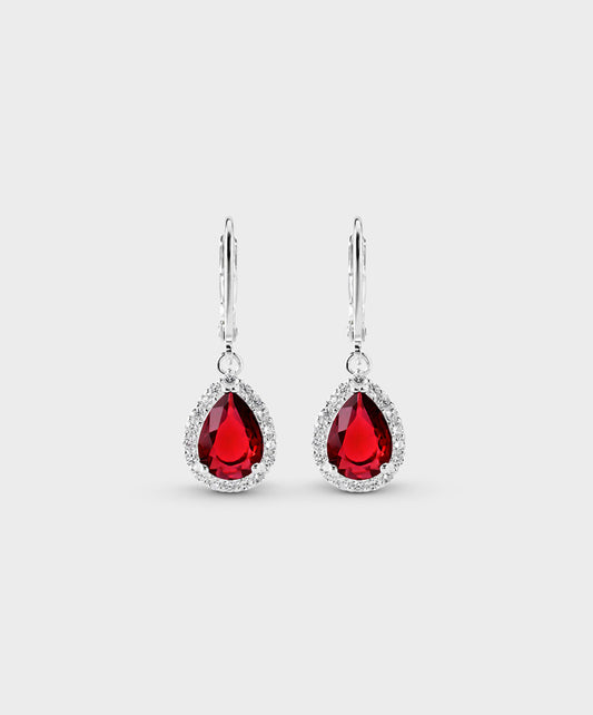 Arete Aretes Con Circón Central En Forma De Lágrima - color Rojo, tono Rojo intenso