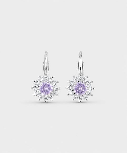 Arete Aretes De Flor Con Circones - color Morado
