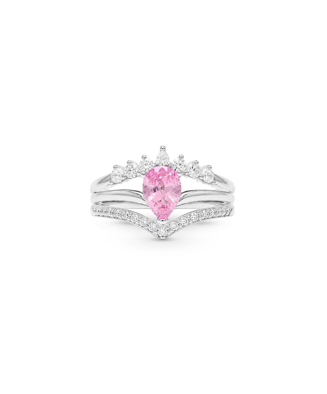 Anillo Anillo De Corona Con Lágrima Central - talla 8, color Rosado
