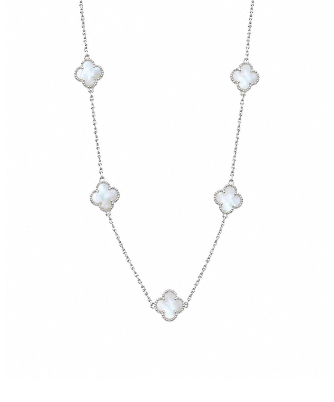 Gargantilla Collar Trébol Clásico - color Blanco, tono Blanco nacarado, largo base 45 cm