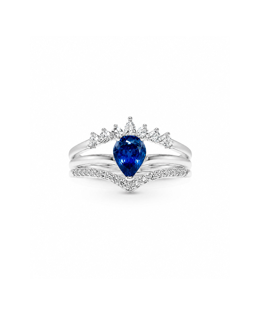 Anillo Anillo De Corona Con Lágrima Central - talla 7, color Azul