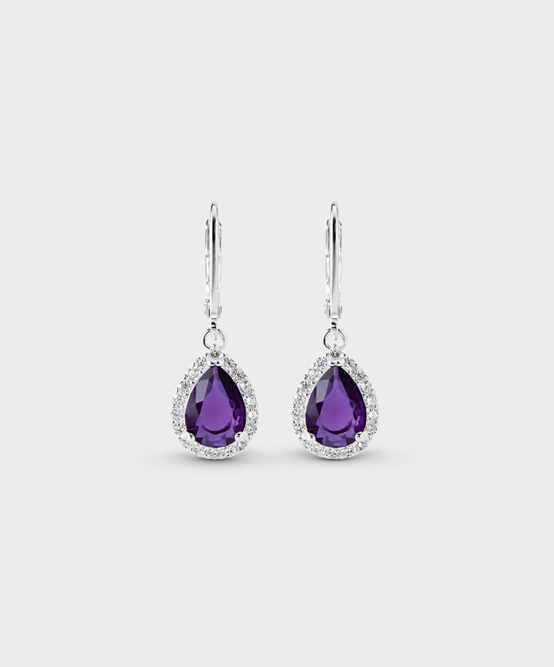 Arete Aretes Con Circón Central En Forma De Lágrima - color Morado, tono Morado oscuro