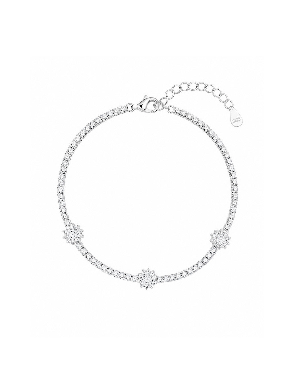 Pulsera Pulsera Tipo Tenis Con Tres Flores Centrales