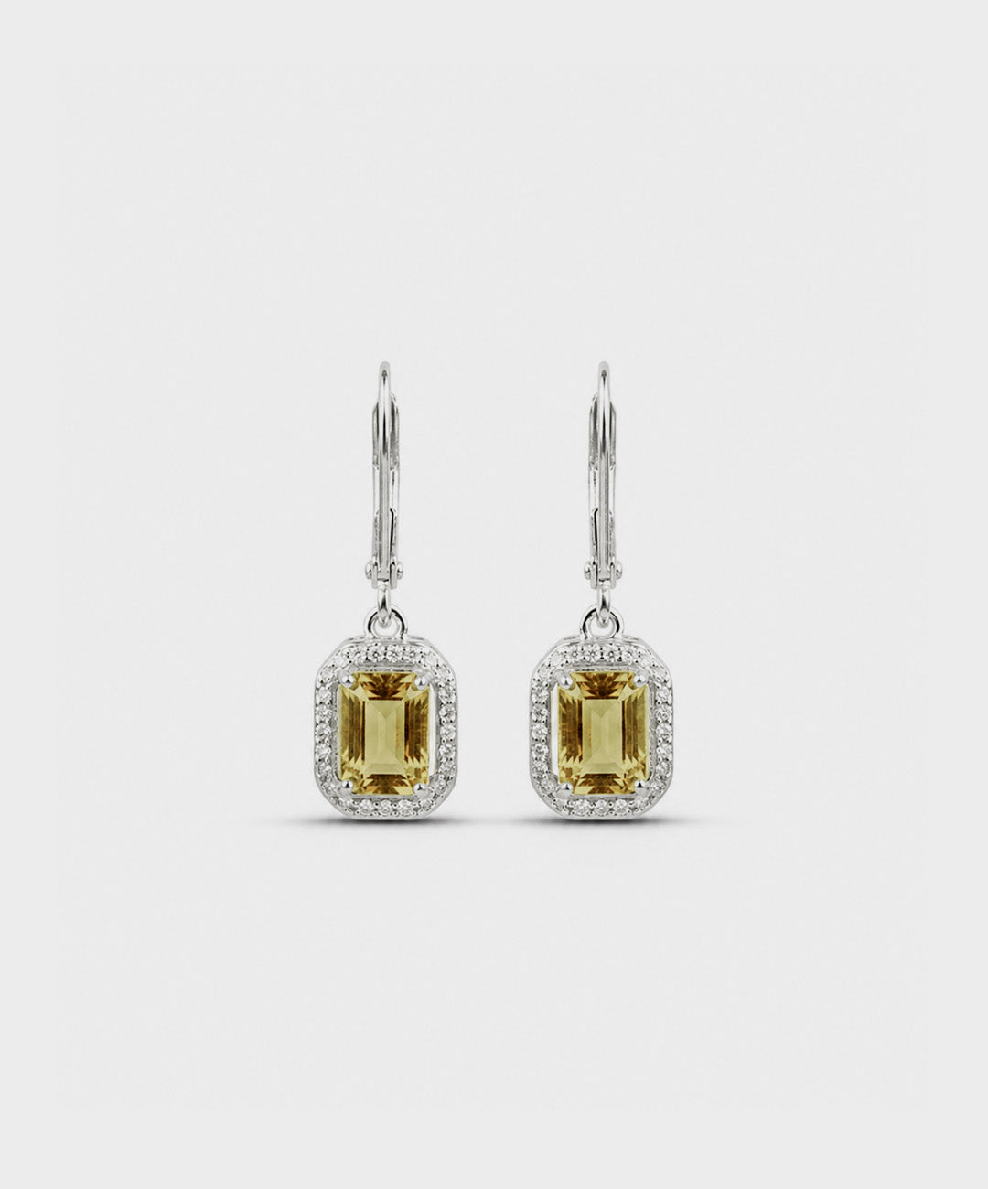 Arete Aretes Rectangulares Con Halo De Circones - color Amarillo, tono Amarillo pastel