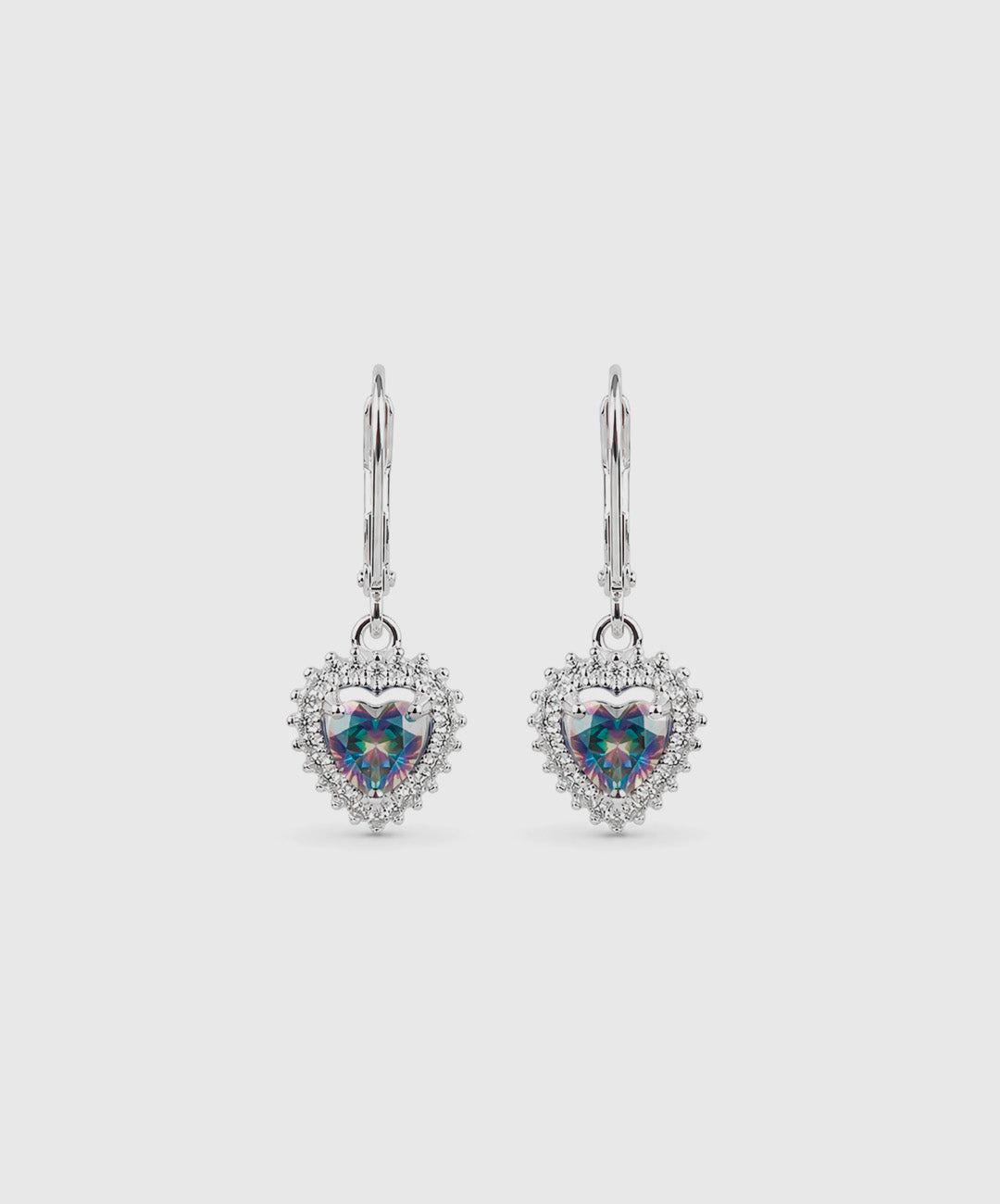 Arete Aretes Con Circón De Corazón Central - color Tornasol, tono Tornasol morado