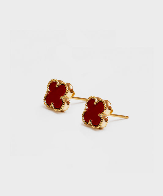 Arete Aretes De Trébol Con Baño Dorado - color Rojo