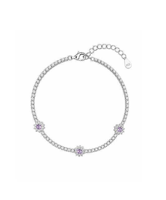 Pulsera Pulsera Tipo Tenis Con Tres Flores Centrales
