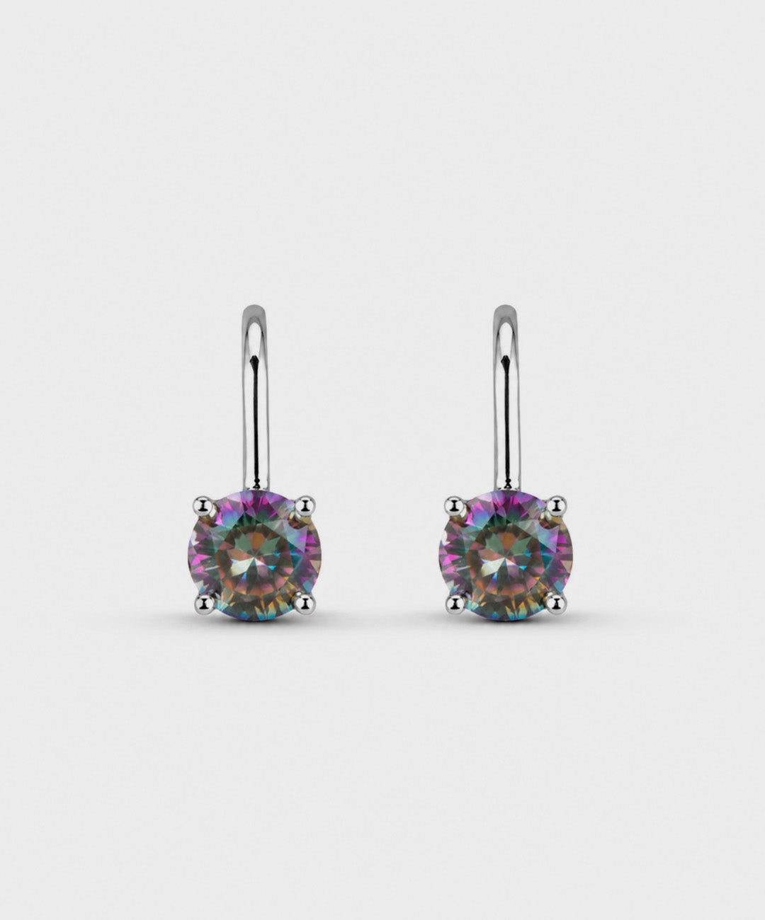 Arete Aretes Clásicos Con Piedra Redonda - color Tornasol, tono Tornasol morado