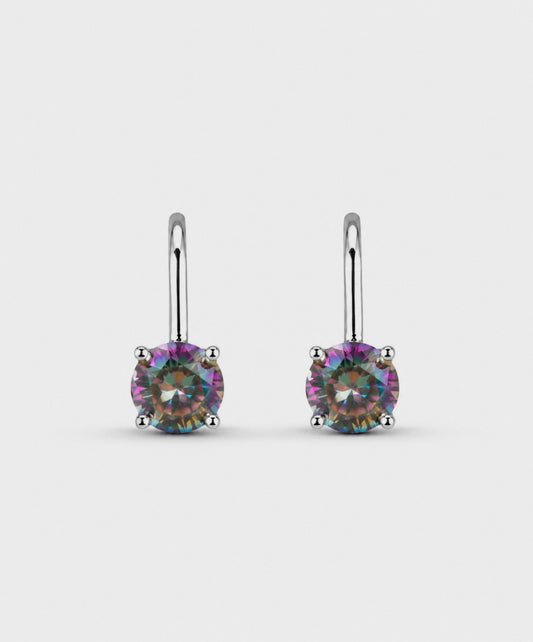Arete Aretes Clásicos Con Piedra Redonda - color Tornasol, tono Tornasol morado