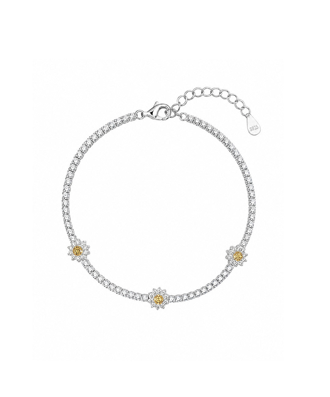 Pulsera Pulsera Tipo Tenis Con Tres Flores Centrales