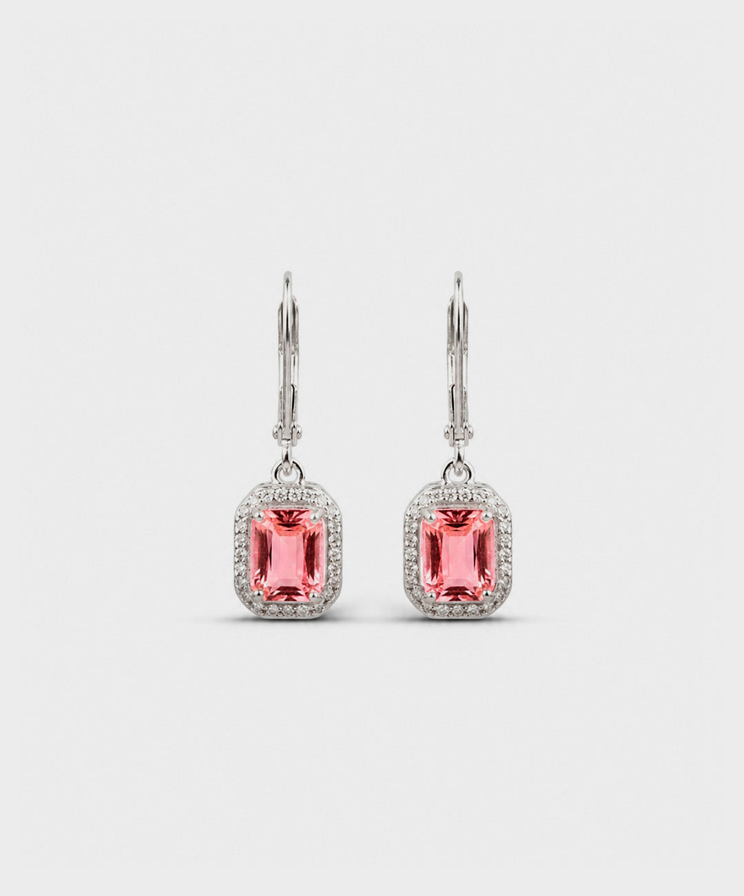 Arete Aretes Rectangulares Con Halo De Circones - color Rosado, tono Rosado pastel