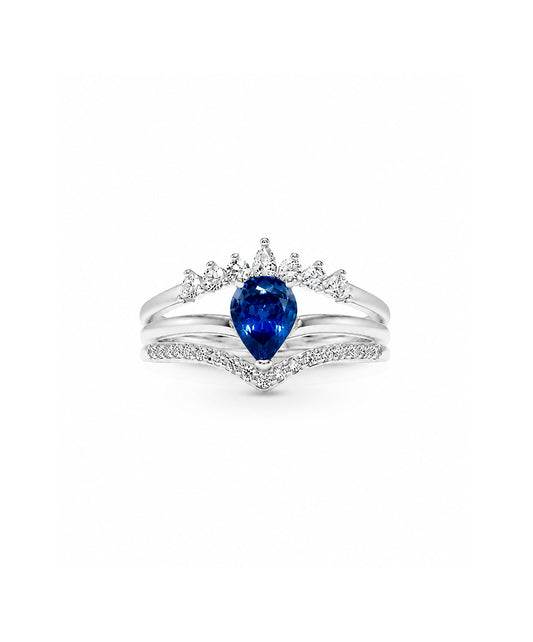 Anillo Anillo De Corona Con Lágrima Central - talla 9, color Azul