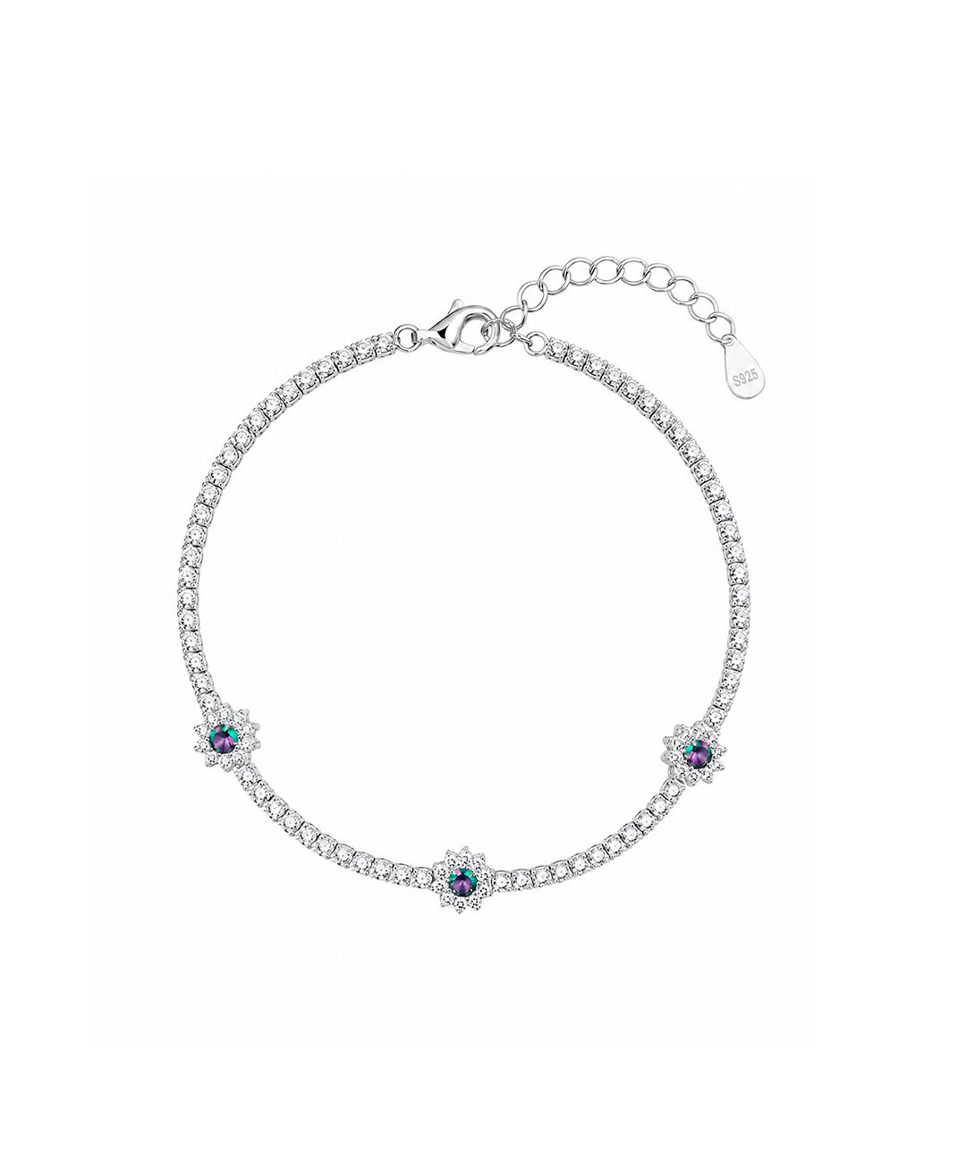 Pulsera Pulsera Tipo Tenis Con Tres Flores Centrales
